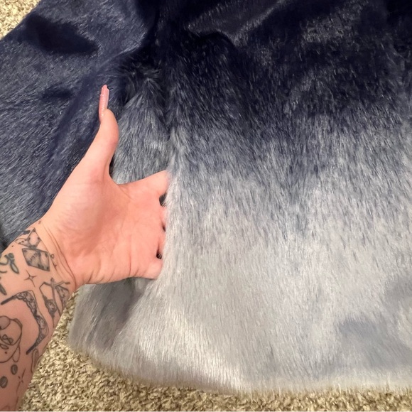 Anthropologie Maeve ombré blue fur coat winter jacket - Picture 4 of 8